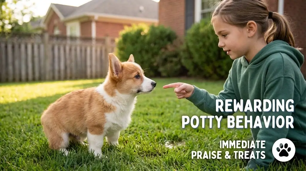 Giving puppy high-value treat reward immediately after potty outside
