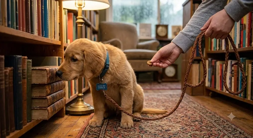 Puppy outside in wet weather condition