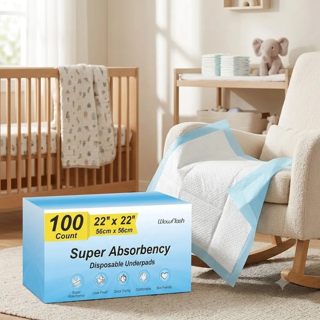 Wowflash 100 Count 22x22 Super Absorbency Disposable Underpads