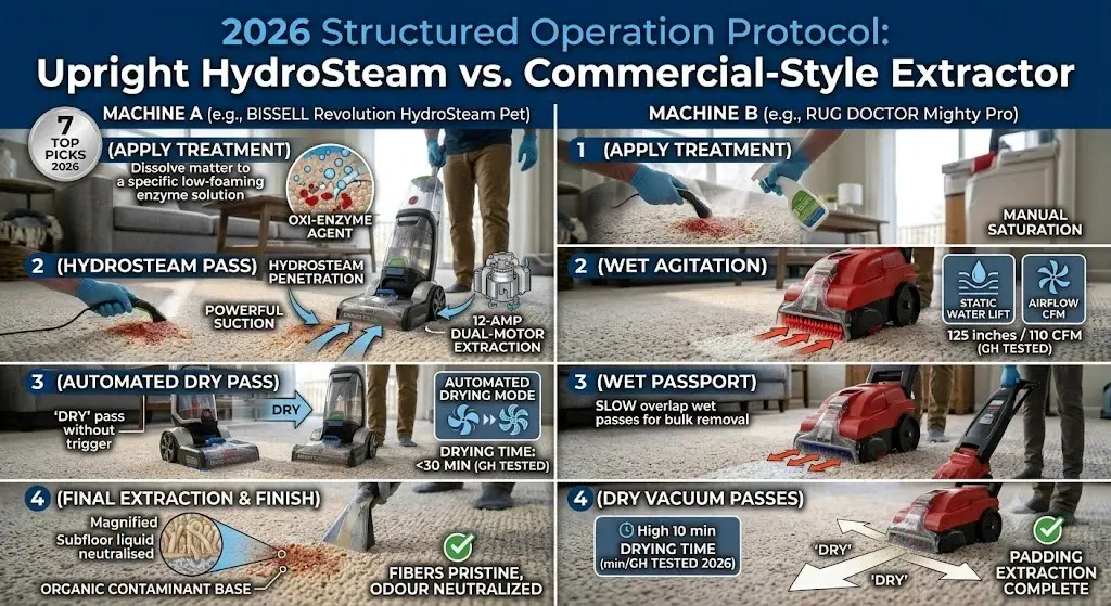 Step by step pet stain carpet cleaning machine operation protocol