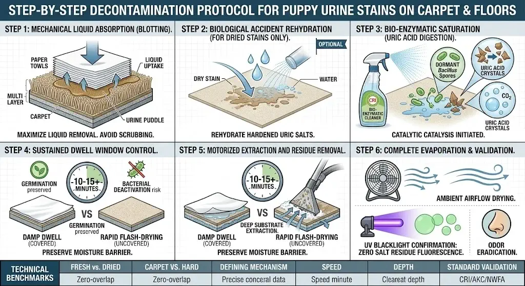Step-by-step protocol for removing puppy urine stains from carpet and floors