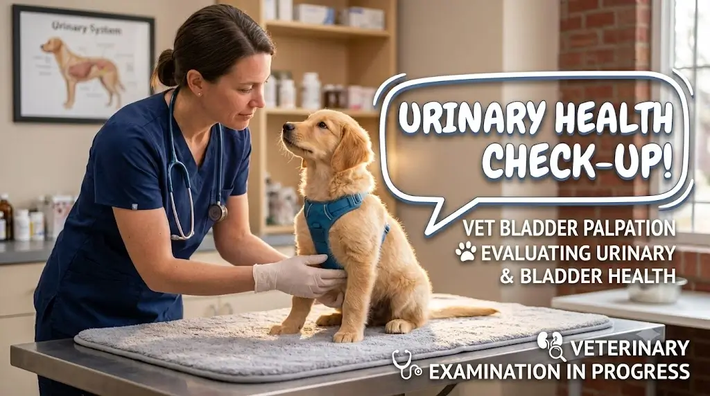 Puppy receiving a gentle checkup by a vet to evaluate bladder and urinary health