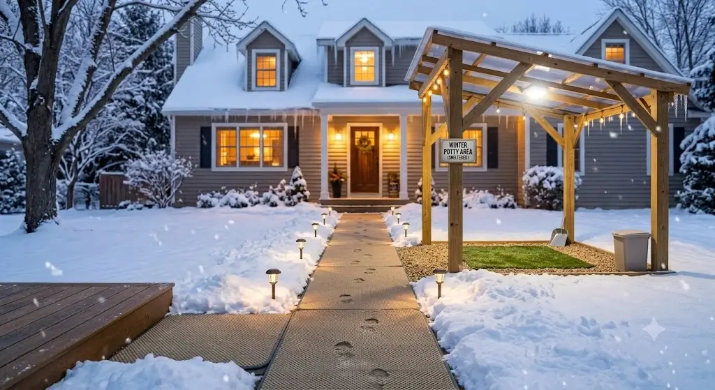 Cleared snow pathway from back door to designated sheltered winter potty area