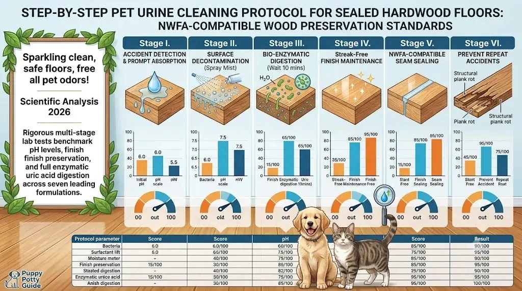 Step by step pet urine cleaning protocol for sealed hardwood floors